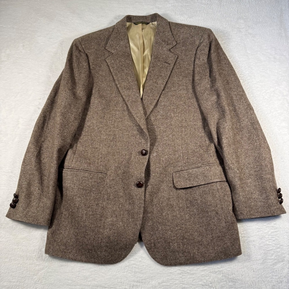 Allyn St George‎ Blazer Mens Brown Vintage Herringbone Wool Sport Coat USA Made
